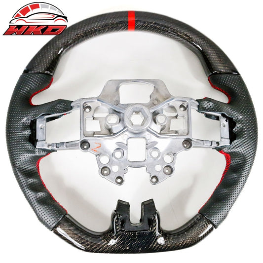 Wholesale 18-23 Ford Mustang Carbon Fiber Leather Steering Wheel Red Stitching & Ring