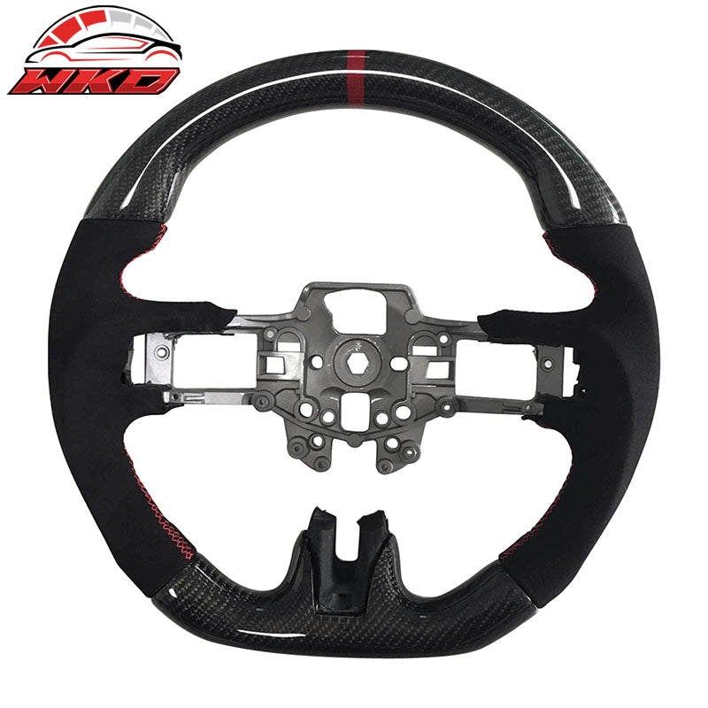 Wholesale 15-17 Mustang V3 Style Steering Wheel Carbon Fiber with Alcantara Red Ring