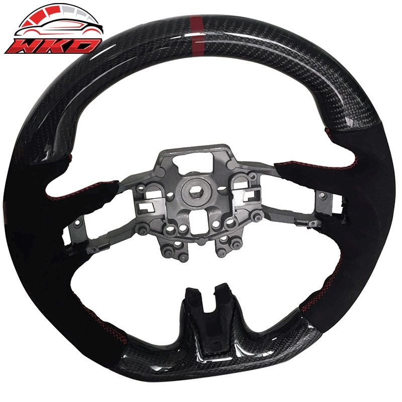 Fits 15-17 Mustang V3 Style Steering Wheel Carbon Fiber with Alcantara Red Ring