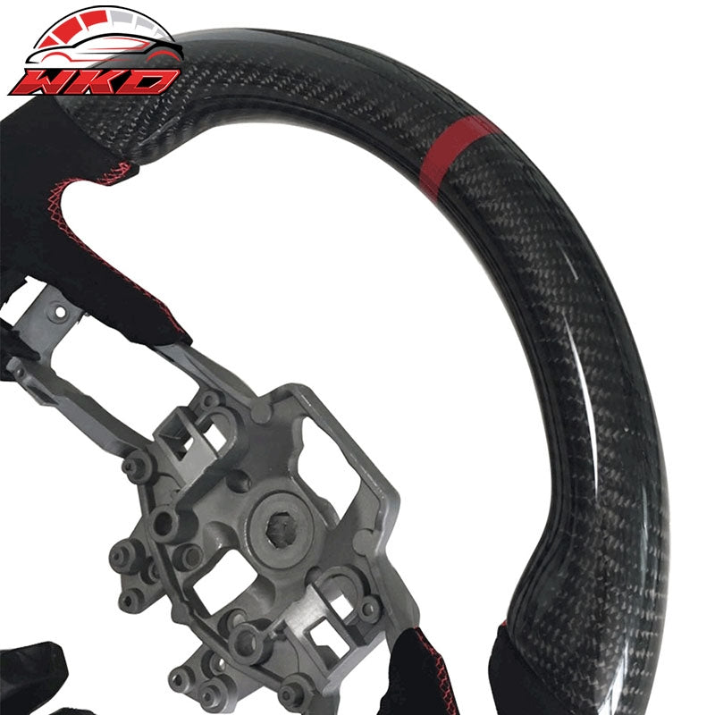 Fits 15-17 Mustang V3 Style Steering Wheel Carbon Fiber with Alcantara Red Ring