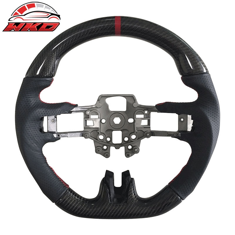 Wholesale 15-17 Mustang V4 Style Carbon Fiber Leather Steering Wheel W/Black Red Ring