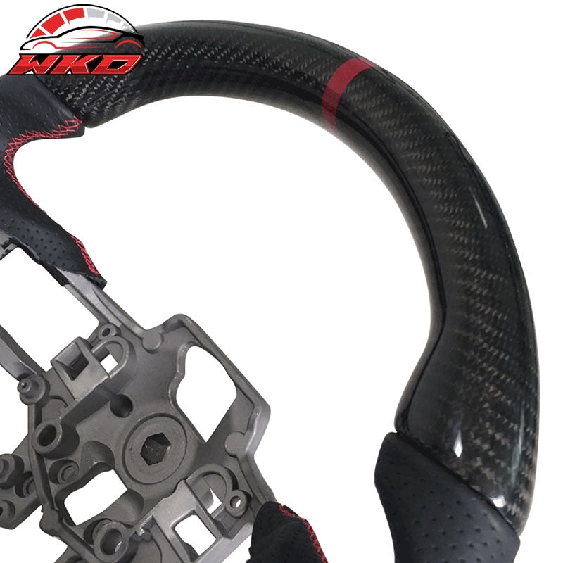 Fits 15-17 Mustang V4 Style Carbon Fiber Leather Steering Wheel W/Black Red Ring