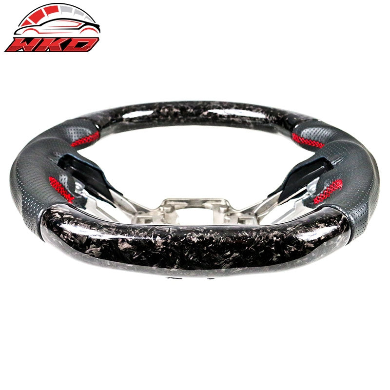 Fits 18-23 Ford Mustang Forged Carbon Fiber Leather Steering Wheel Red Stitching