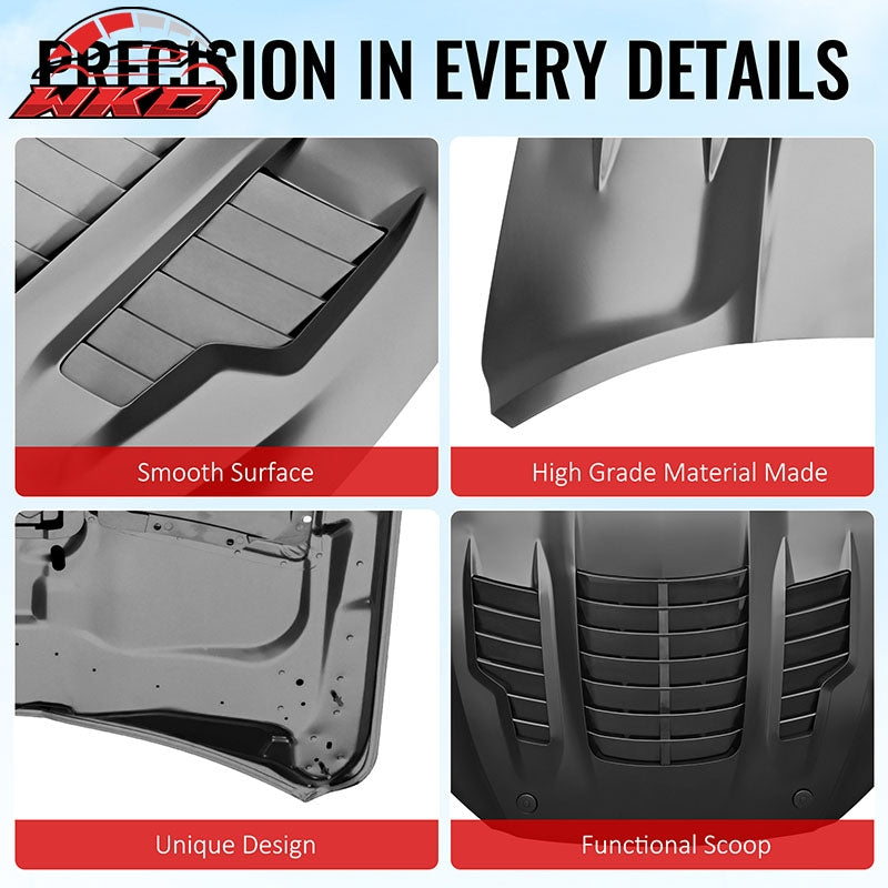 For 15-17 Ford Mustang V6/GT/GT350 20-23 GT500 GT500KR Style Front Hood Aluminum