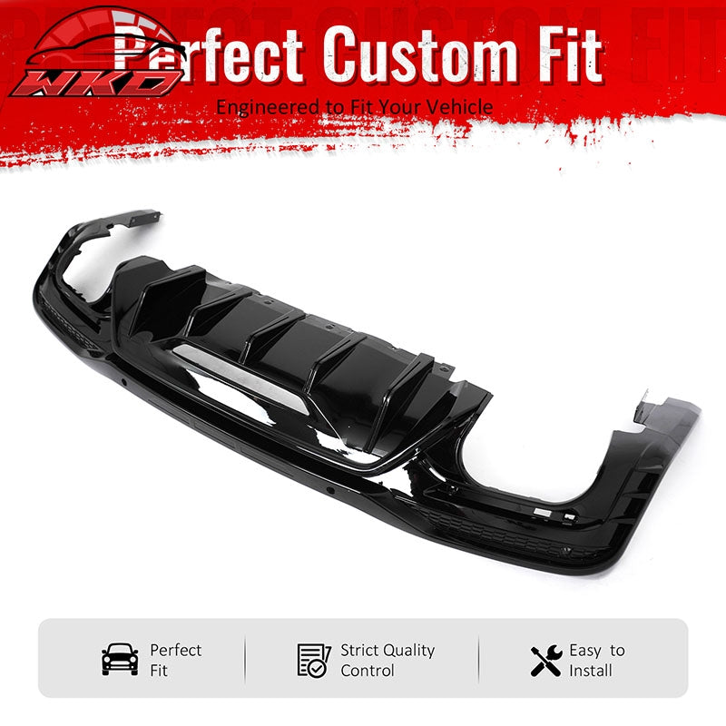Fits 24-26 Ford Mustang V6/GT Rear Bumper Diffuser Rock Style Gloss Black Lip