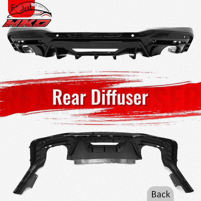 Fits 24-26 Ford Mustang V6/GT Rear Bumper Diffuser Rock Style Gloss Black Lip