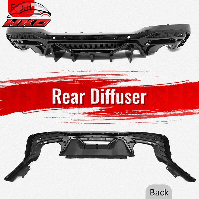 Fits 24-26 Ford Mustang V6/GT Rear Bumper Diffuser Speed Style Gloss Black Lip