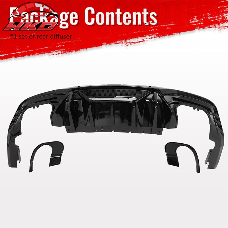 Fits 24-26 Ford Mustang V6/GT Rear Bumper Diffuser Speed Style Gloss Black Lip