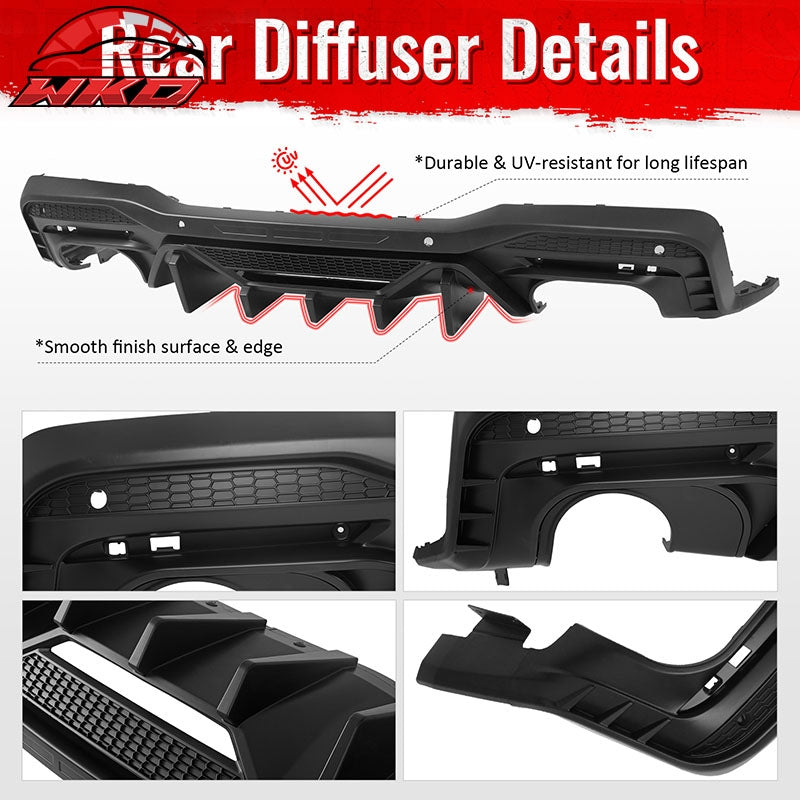 Fits 24-26 Ford Mustang V6/GT Rear Bumper Diffuser Speed Style Matte Black Lip