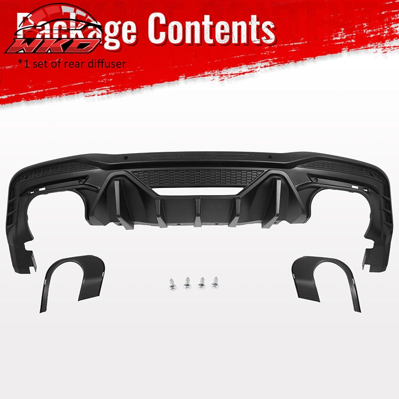 Fits 24-26 Ford Mustang V6/GT Rear Bumper Diffuser Speed Style Matte Black Lip