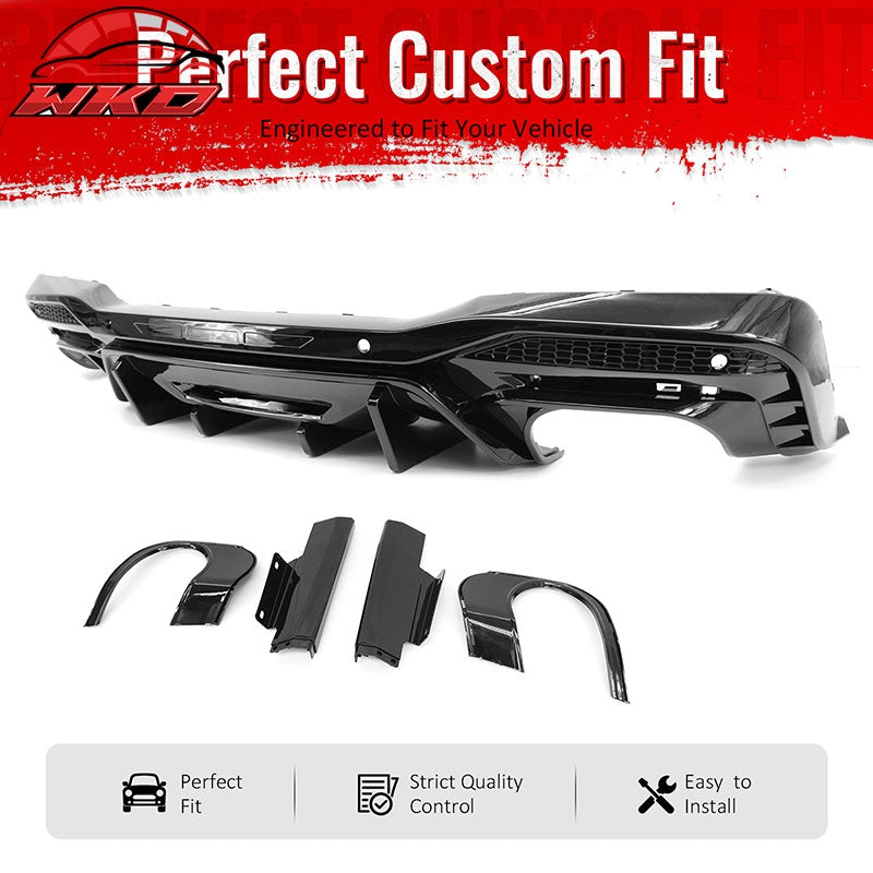Fits 24-26 Ford Mustang V6/GT Rear Bumper Diffuser Competition Style Gloss Black