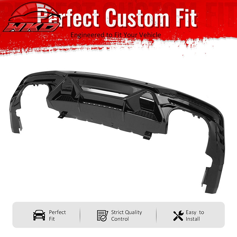 Fits 24-26 Ford Mustang V6/GT Rear Bumper Diffuser Dark Horse Style Gloss Black