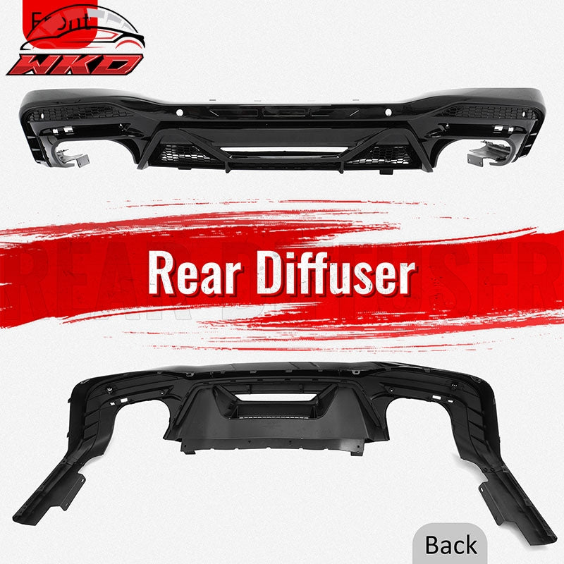 Fits 24-26 Ford Mustang V6/GT Rear Bumper Diffuser Dark Horse Style Gloss Black