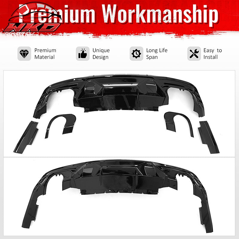 Fits 24-26 Ford Mustang V6/GT Rear Bumper Diffuser Dark Horse Style Gloss Black