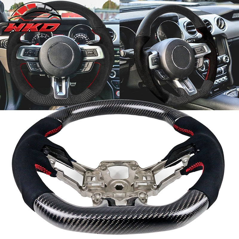 Fits 18-23 Ford Mustang V7 Style Steering Wheel Hiramitsu Carbon Fiber+Alcantara