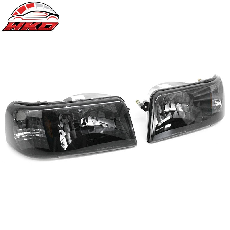 Fits 93-97 Ford Ranger Front Headlights Head Lights W/Smoke Lens Amber Reflector
