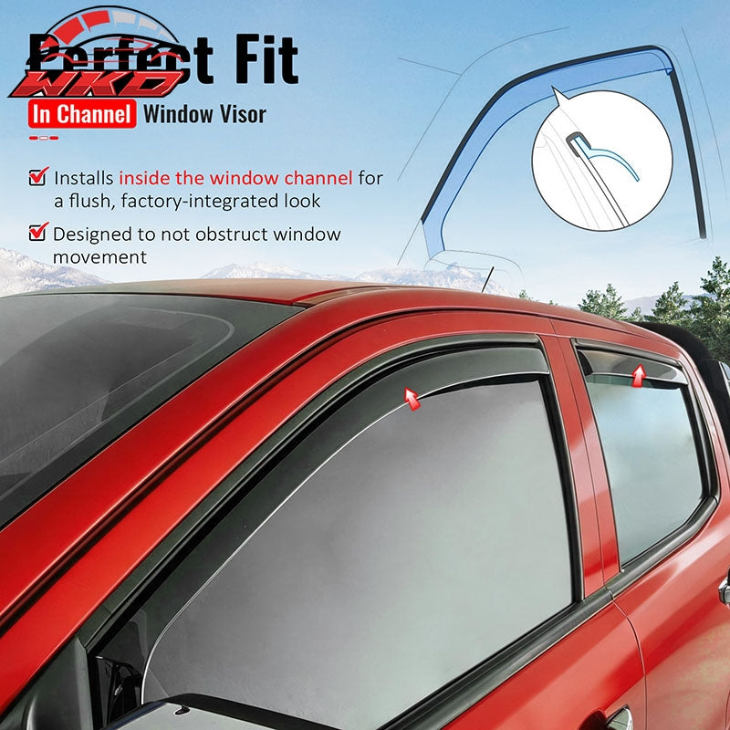 Fits 19-23 Ford Ranger SupeCrew In-Channel Window Visors Rain Guards Deflectors