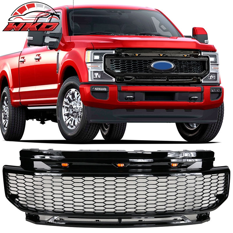 Fit 20-22 Ford F250 F350 F450 Super Duty R Style Front Bumper Grille Gloss Black