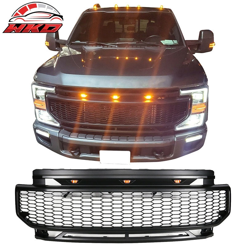 Fit 20-22 Ford F250 F350 F450 Super Duty R Style Front Bumper Grille Matte Black