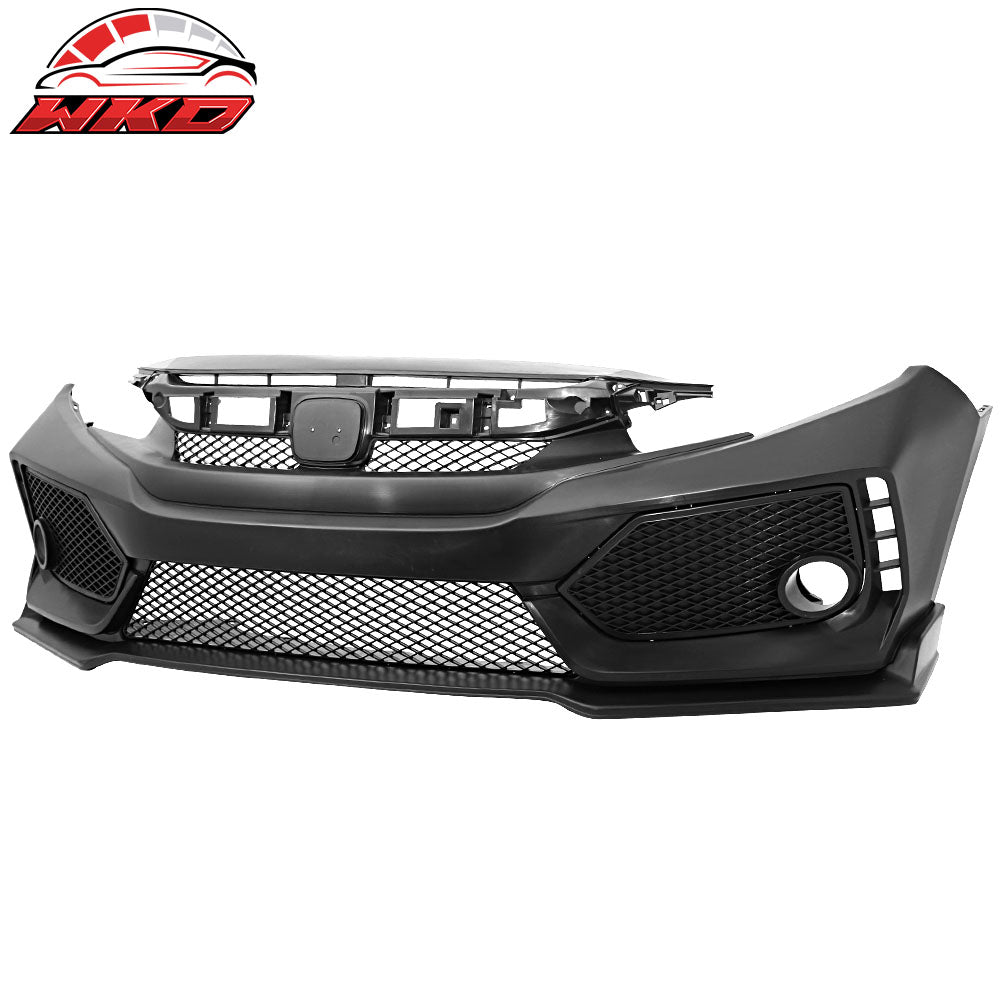 Fits 16-21 Honda Civic 10th Gen V2 Style Front Bumper Cover Conversion Kits PP