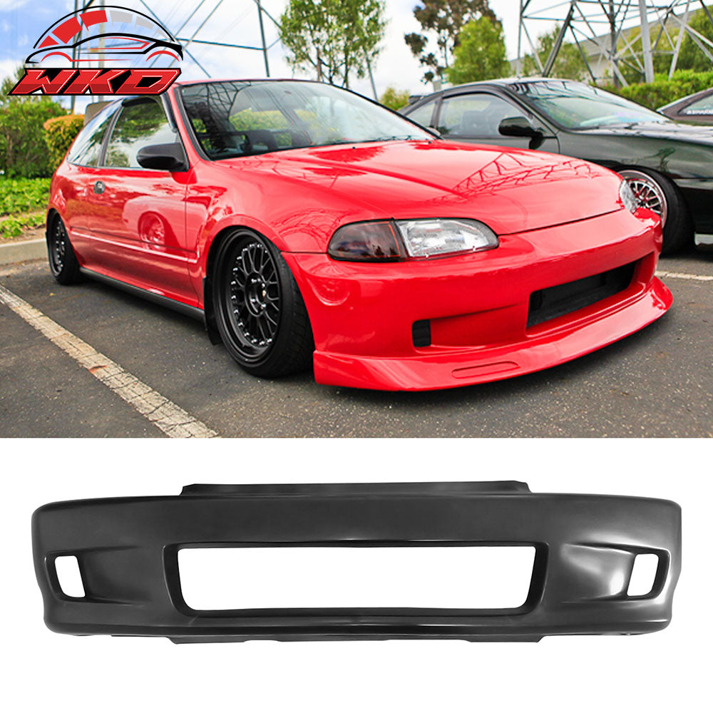 Fits 92-95 Honda Civic Whitecrow Style Front Bumper Cover Conversion W/ Lip PU