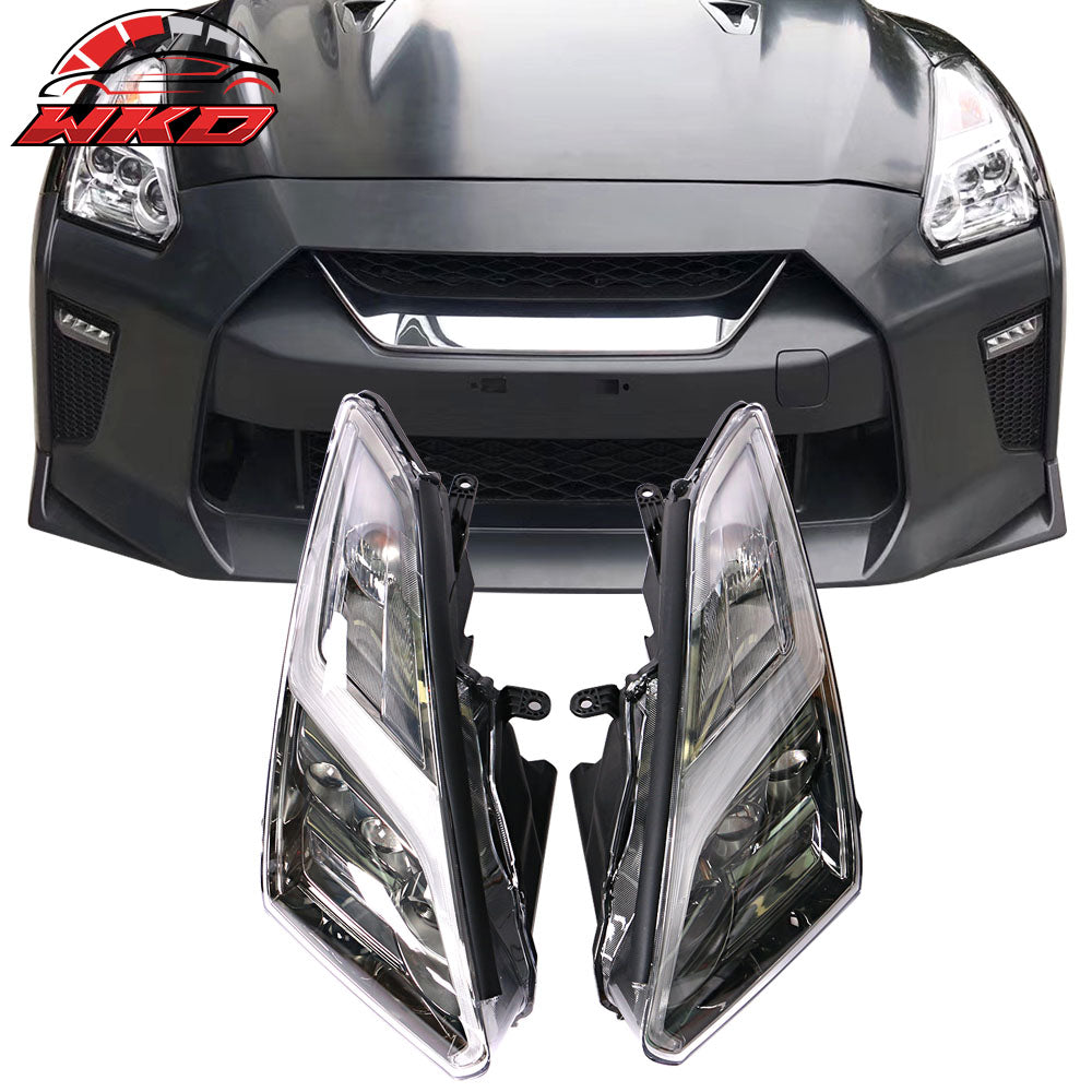 Fits 09-24 Nissan R35 GTR GT-R Front Bumper Cover & Front Hood & 2PCS Headlights