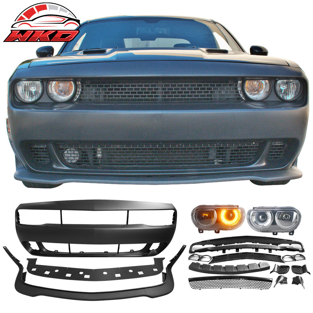 Fits 08-14 Dodge Challenger Front Bumper Cover & SRT Front Lip & Headlights