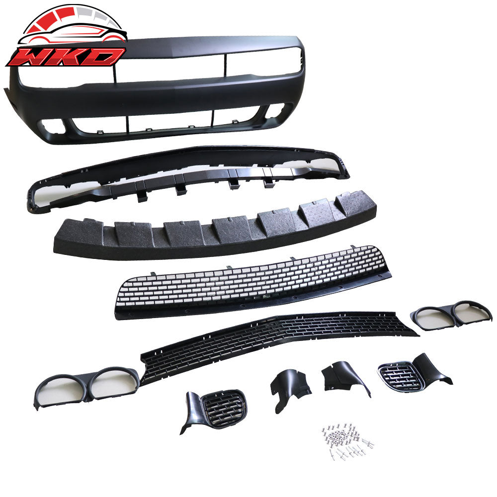 Fits 08-14 Dodge Challenger Front Bumper Cover & SRT Front Lip & Headlights