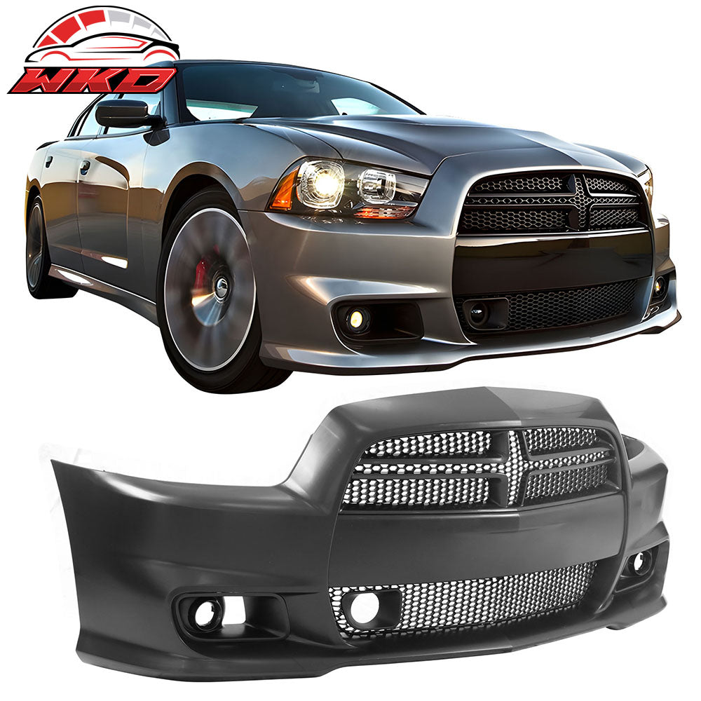 Fits 11-14 Dodge Charger SRT8 PP Front Bumper Cover Conversion + Grilles W/ ACC