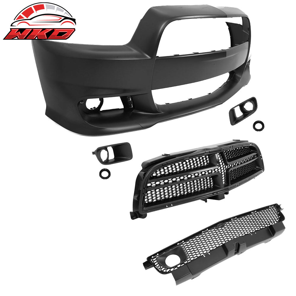Fits 11-14 Dodge Charger SRT8 PP Front Bumper Cover Conversion + Grilles W/ ACC