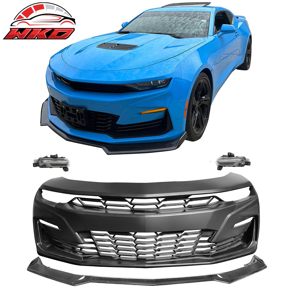 Wholesale 19-24 Camaro SS PP Front Bumper + LED DRL Turn Signal Carbon Fiber Print Lip