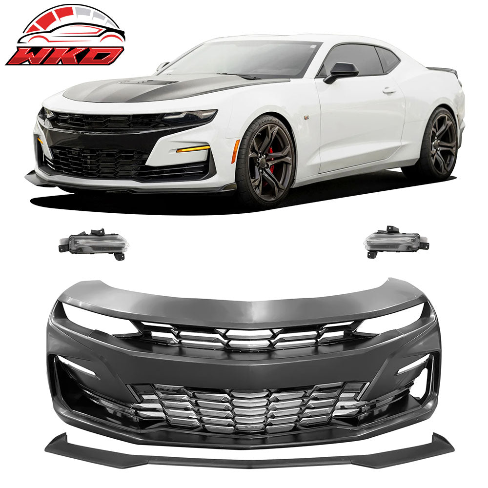 Fits 19-24 Camaro 19 SS Front Bumper Cover LED Turn Signal DRL + Matte Black Lip