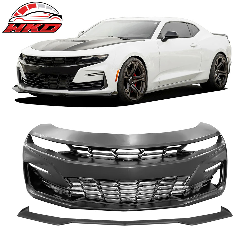 Fits 19-24 Camaro 19 SS Front Bumper Cover LED Turn Signal DRL + Matte Black Lip