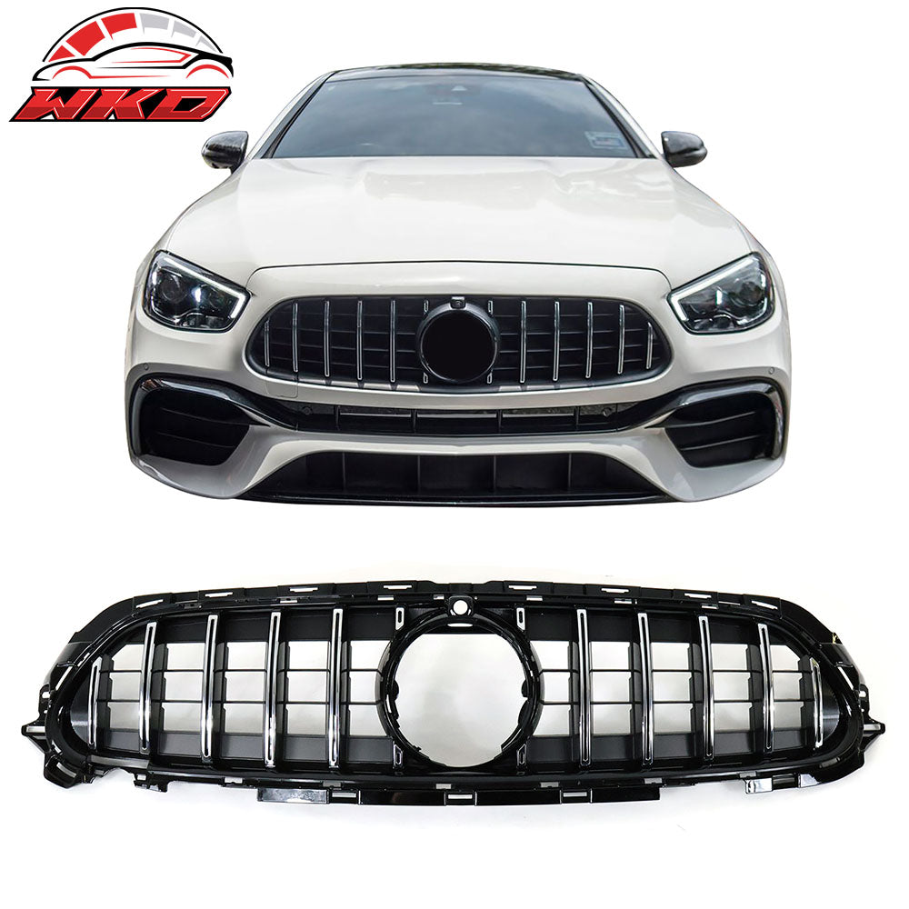 Fits 21-23 Benz W213 E Class AMG GT Chrome Gloss Black Front Bumper Hood Grille