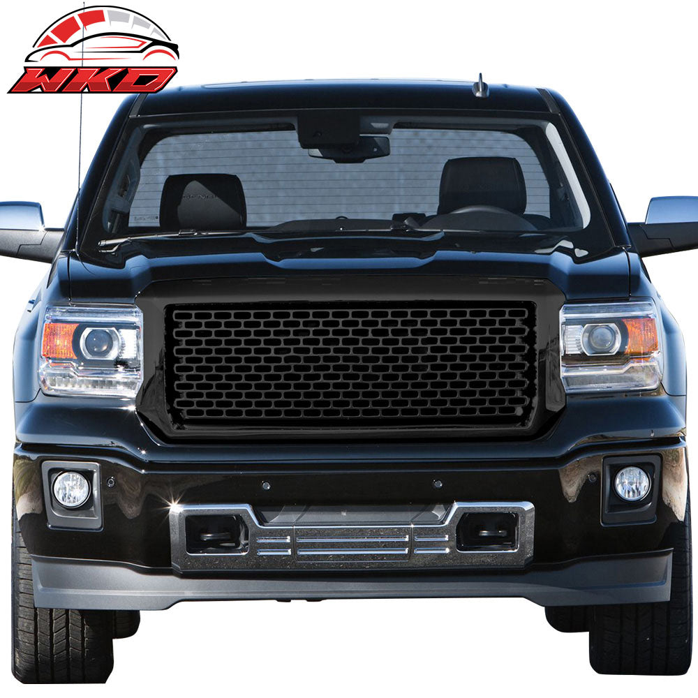Fits 14-15 GMC Sierra 1500 Denali Style Black Front Bumper Hood Mesh Grille ABS