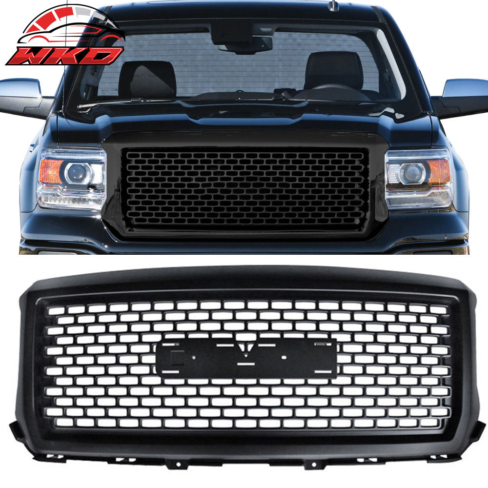Fits 14-15 GMC Sierra 1500 Denali Style Black Front Bumper Hood Mesh Grille ABS