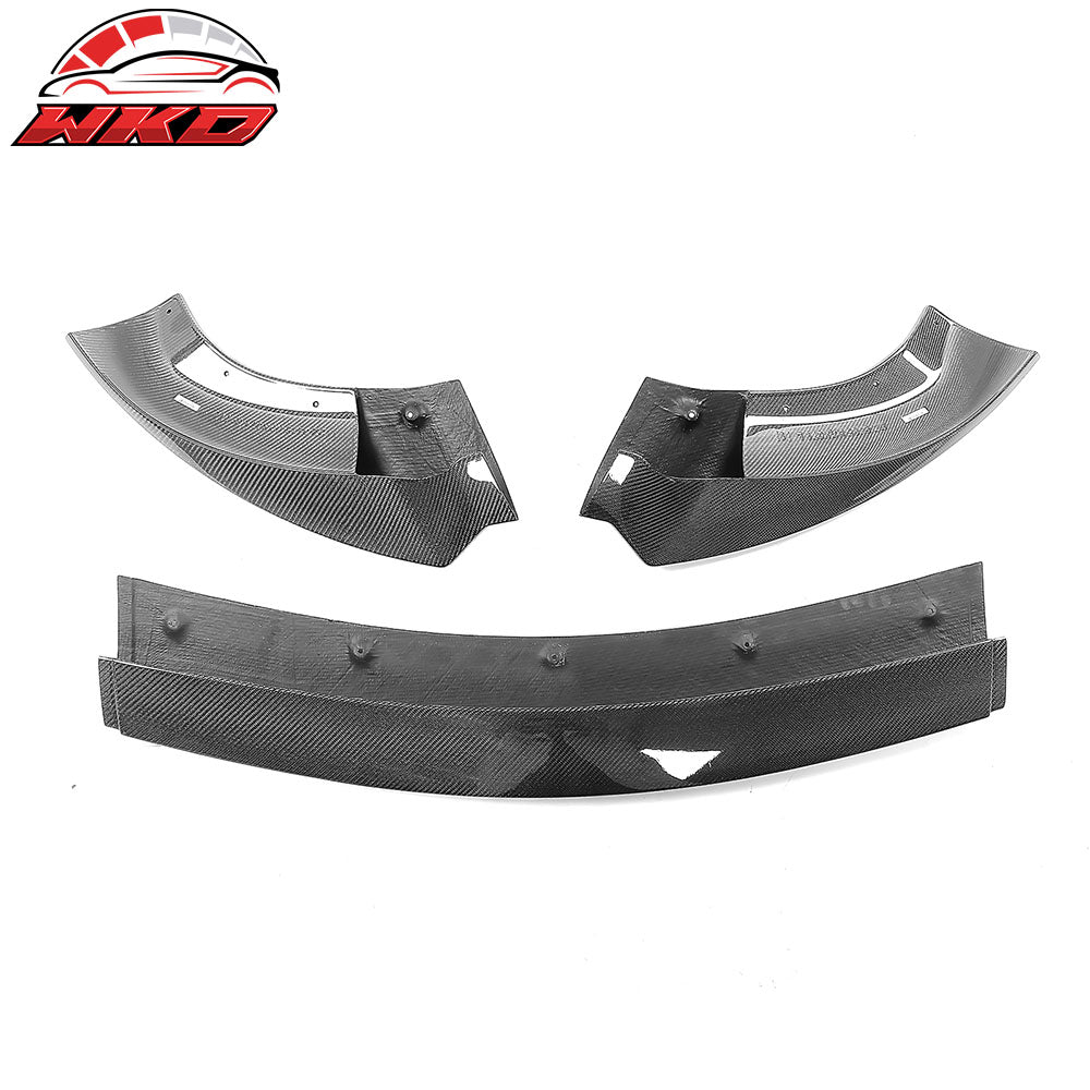 Fits 20-25 Tesla Y Track Pack Carbon Fiber Gloss Black Front Bumper Lip - 3PCS