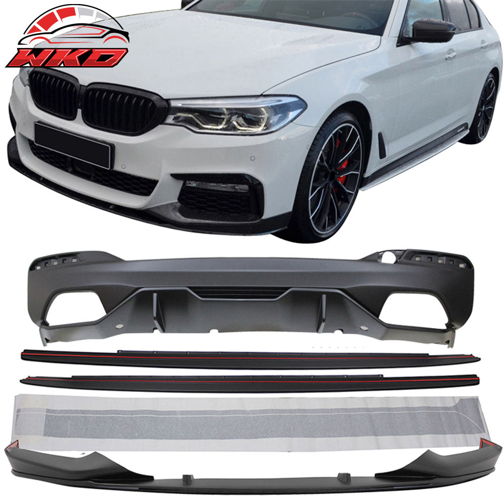 Fit 17-20 BMW 5 Series G30 MP Style Front Bumper Lip & Side Sill & Rear Diffuser