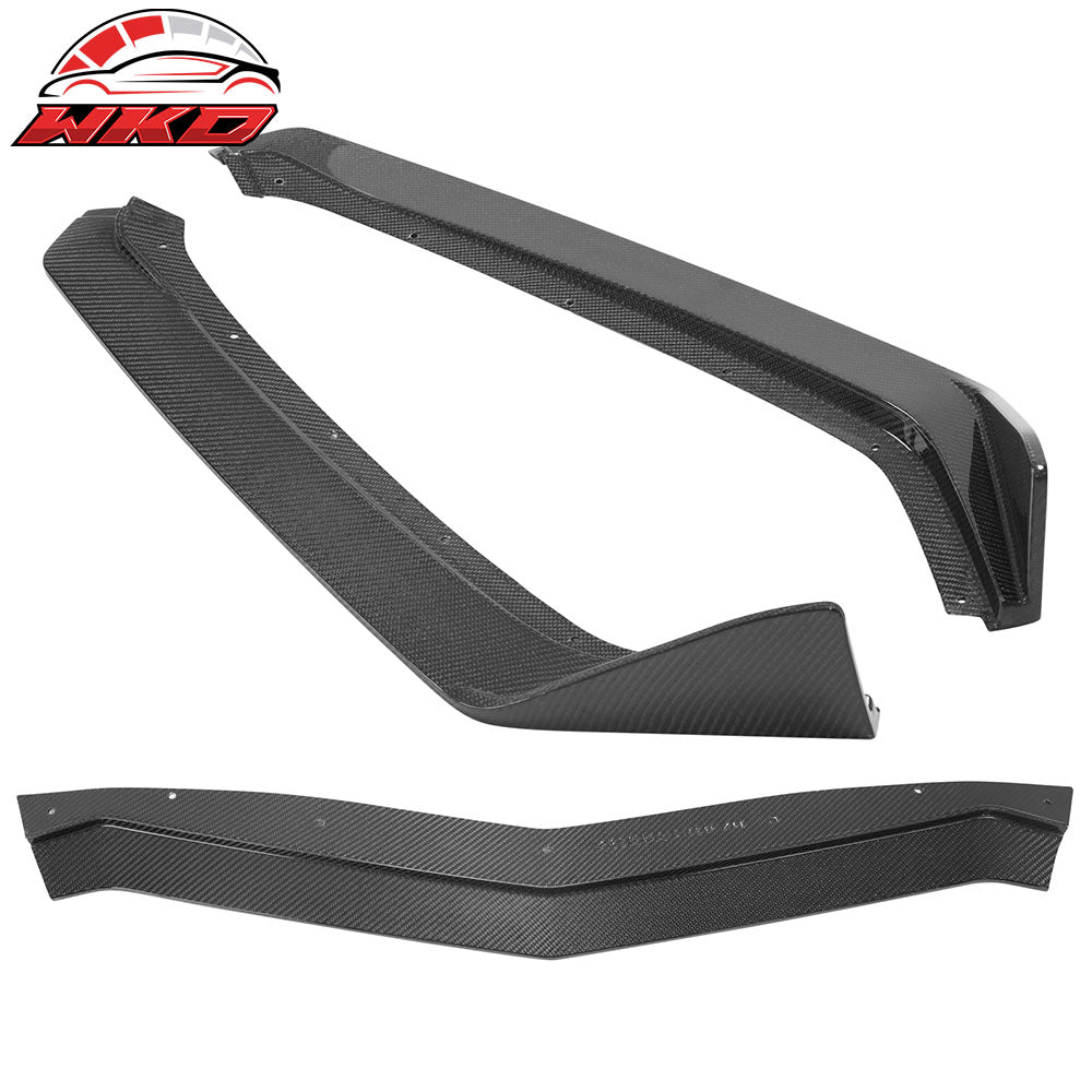 Fits 20-25 Chevy Corvette C8 5VM Style 3PC Carbon Fiber Front Bumper Lip Spoiler