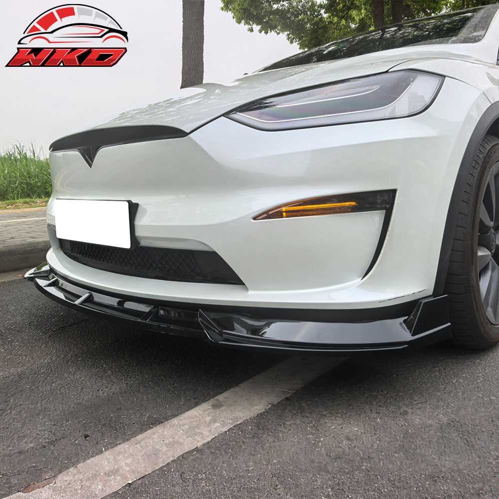 Fits 22-25 Tesla Model X IKON Style 3PCS Front Bumper Lip Spoiler Gloss Black
