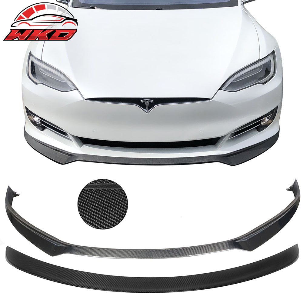 Fit 17-20 Tesla Model S IKON Style Front Bumper Lip + Trunk Spoiler Carbon Fiber