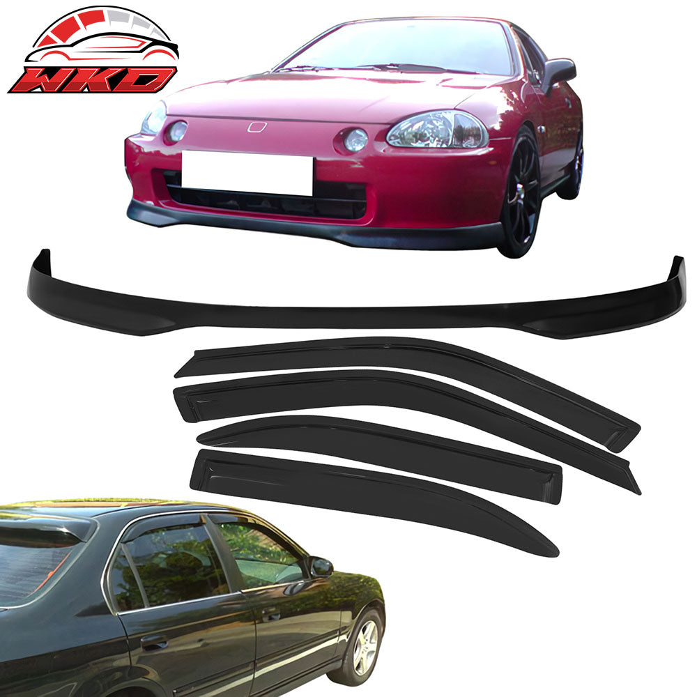 Fits 96-98 Honda Civic 4Dr TR Style Front Bumper Lip PP + 4PCS Window Visors
