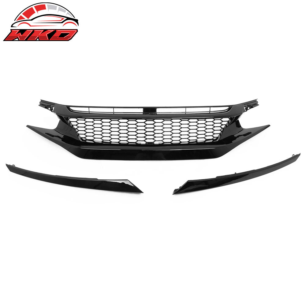 Fits 19-21 Honda Civic Sedan Honeycomb Gloss Black Front Bumper Upper Grille ABS