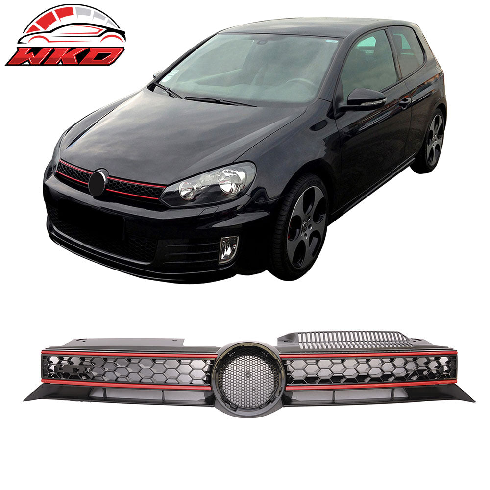 Fits 10-14 Golf MK6 Mesh GTI Style Black Red Front Grille Logo Base - ABS