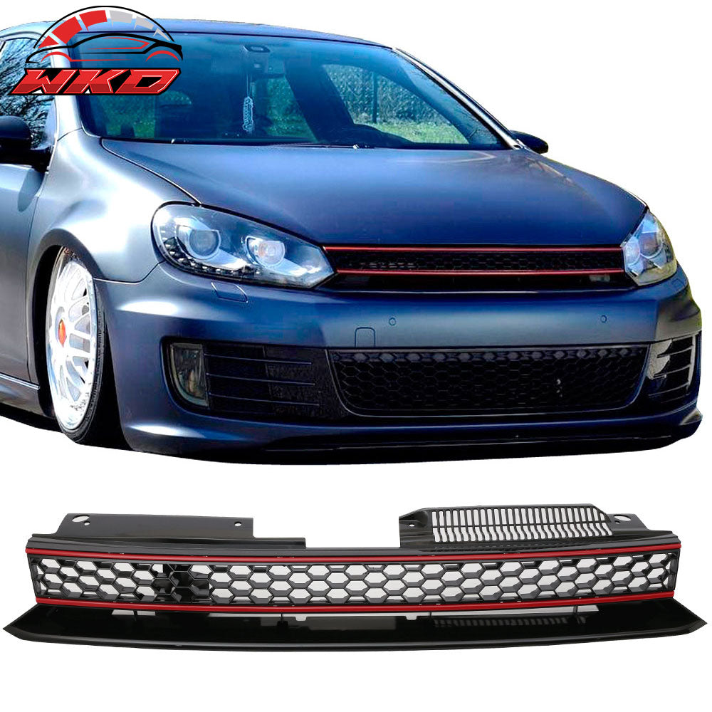 Fits 10-14 VW Golf 6 MK6 GTI Style Front Bumper Upper Grille Black W/Red Trim