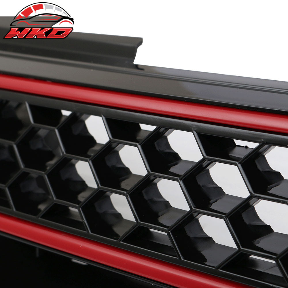 Fits 10-14 VW Golf 6 MK6 GTI Style Front Bumper Upper Grille Black W/Red Trim