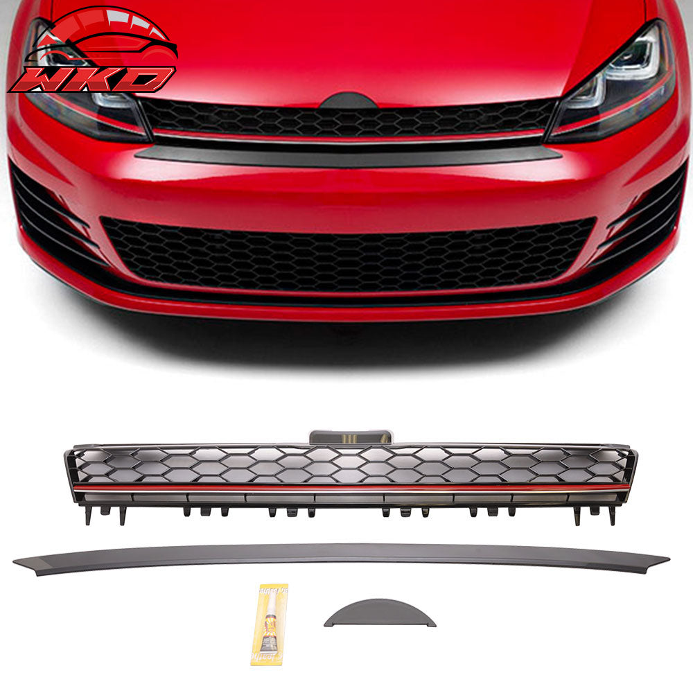 Fits 15-16 VW Golf 7 MK7 GTI Style Front High Bar Black Red Trim Grille Grill
