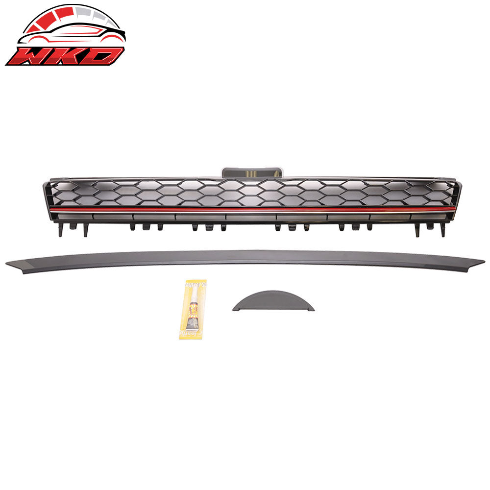 Fits 15-16 VW Golf 7 MK7 GTI Style Front High Bar Black Red Trim Grille Grill