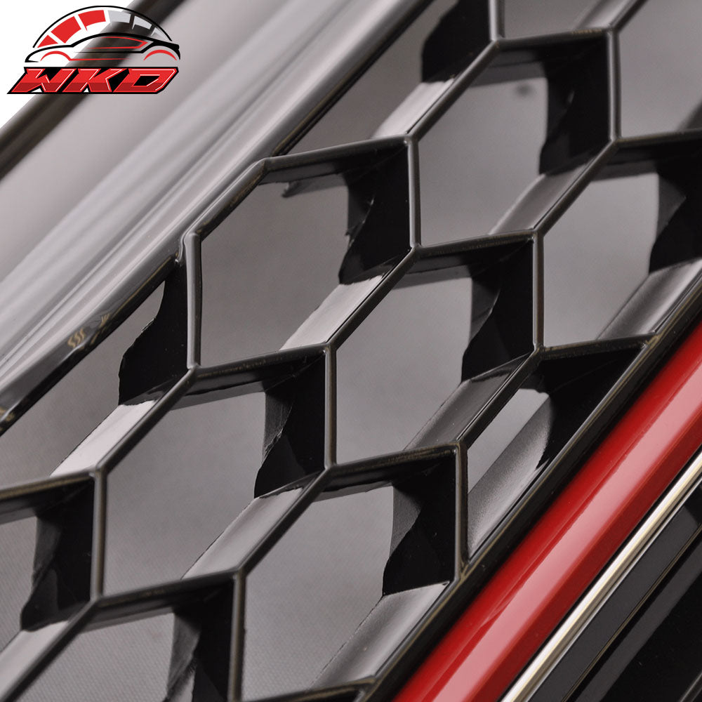 Fits 15-16 VW Golf 7 MK7 GTI Style Front High Bar Black Red Trim Grille Grill