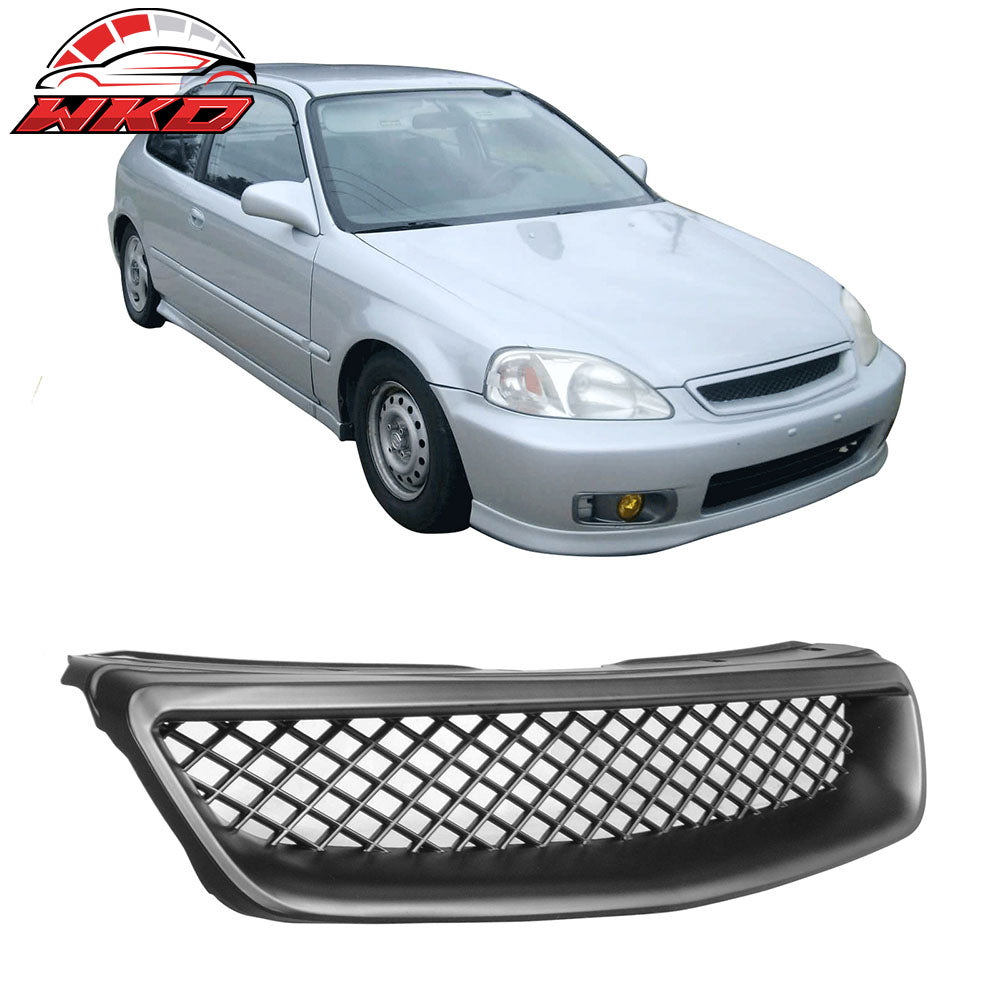 Fits 96-98 Honda Civic Mugen Style Front + Rear Bumper Lip + TR Front Hood Grill
